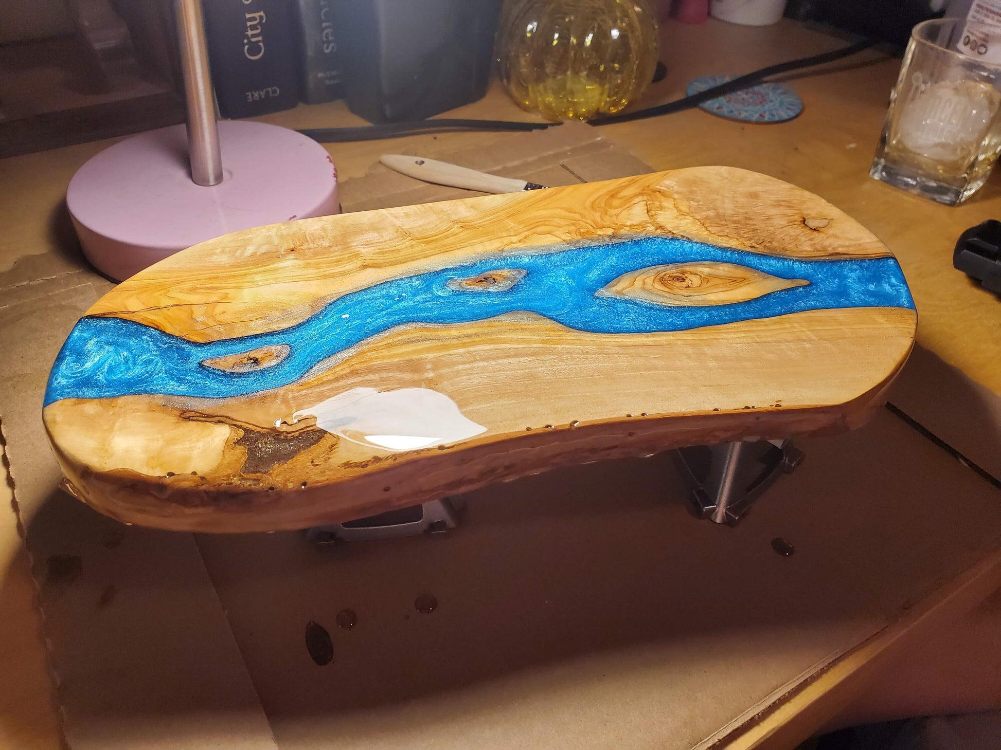 Olive Wood Epoxy Cutting Board (Pacific Blue)